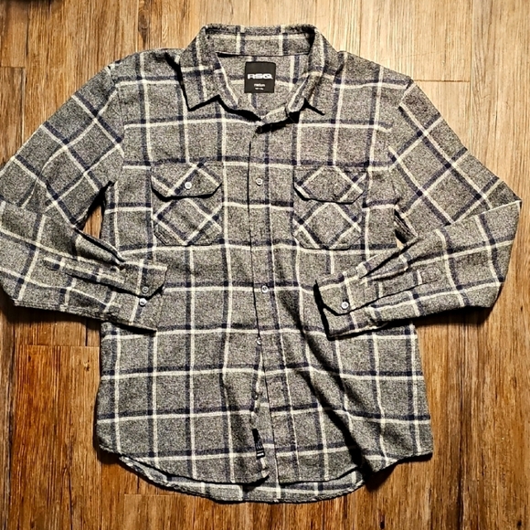 Men's RSQ Blue White Gray Plaid Flannel Long Sleevr Shirt Medium - Picture 1 of 7